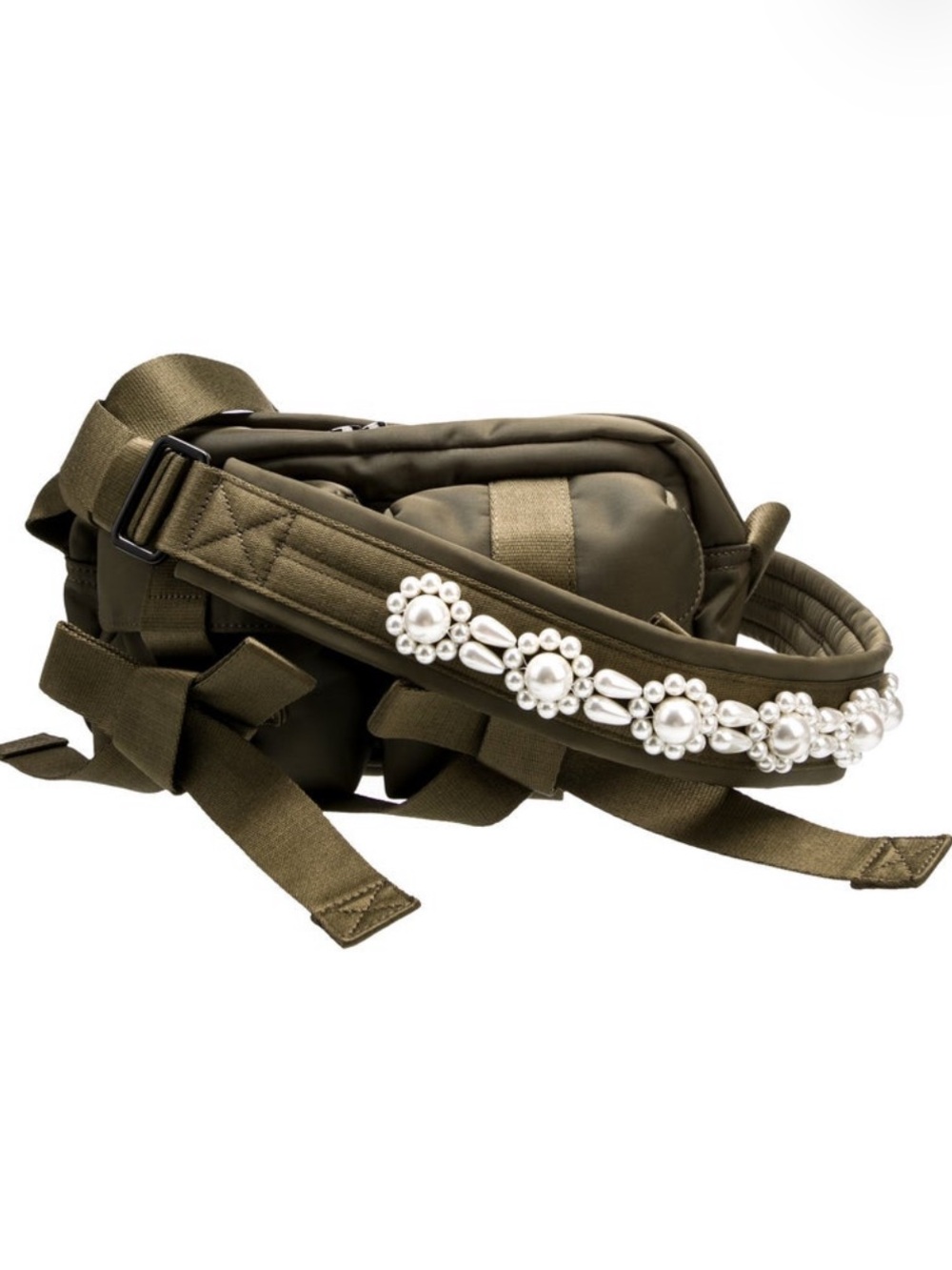 Simone Rocha Bow Bag Olive Green Pearl-Embellished Crossbody Strap
